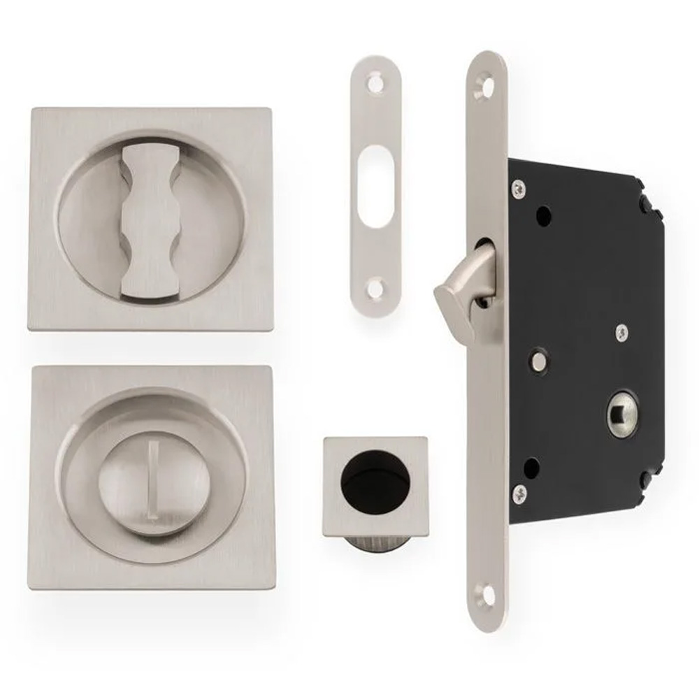 Henderson Square Sliding Door Lock - Satin Chrome